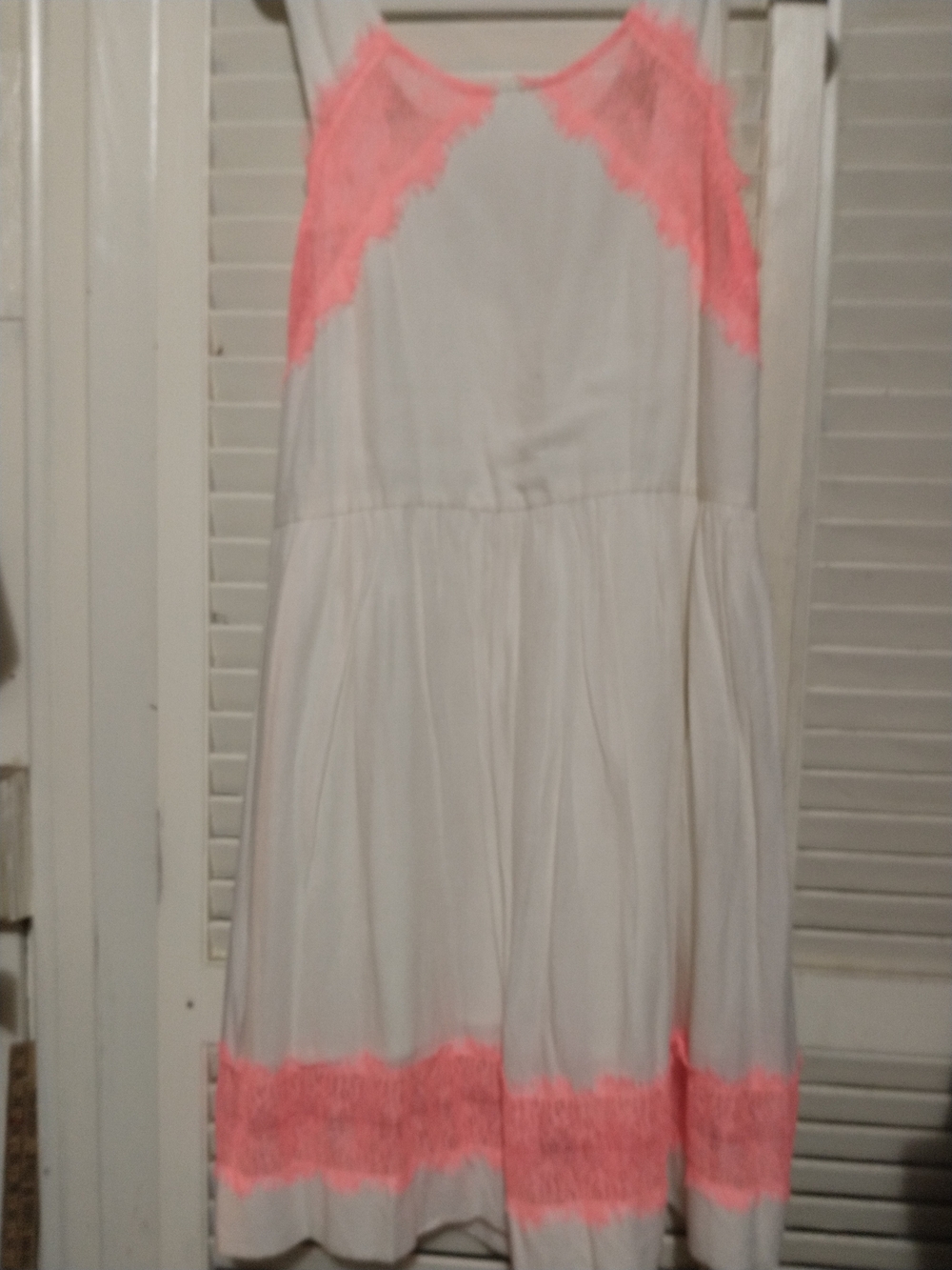 Free People Cream With pink Coral Lace Trim Midi Dress Sleeveless Sz 10